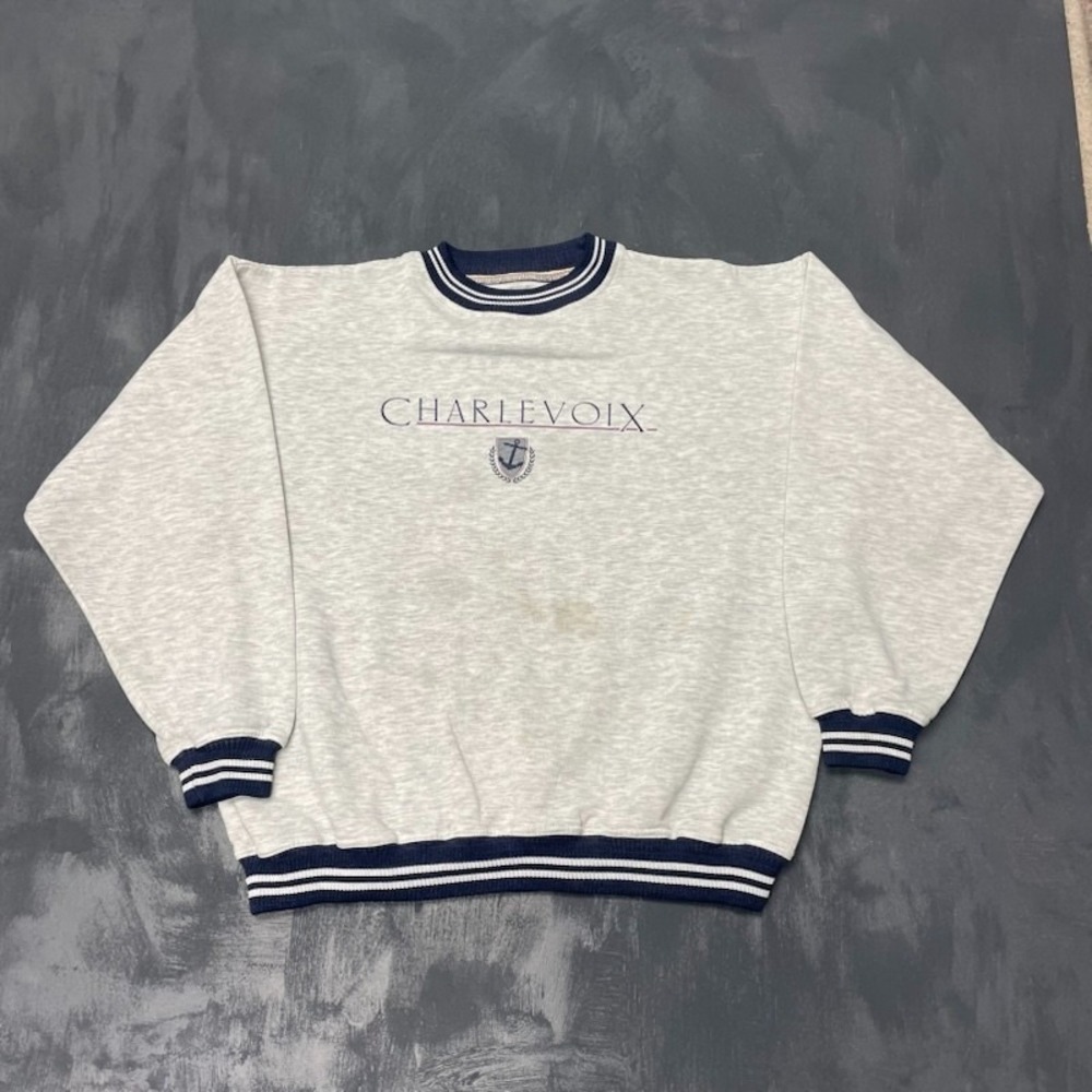 Vintage‎ Charlevoix Michigan Anchor Sweatshirt Men XL Grey 1990s Gear For Sports